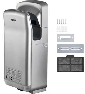 VEVOR Jet Hand Dryer, Premium Electric Commercial Blade Hand Dryer, ABS Air Dryer Hand with HEPA Filtration Wall Mount Hand Dryer, 1600W 110V Vertical Hand Dryer, High-Speed Automatic Infrared Silver