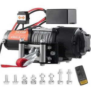 VEVOR Electric Winch, 12V 4500 lb Load Capacity Steel Rope Winch, IP55 1/4 x 39ft ATV UTV Winch with Wireless Handheld Remote & 4-Way Fairlead for Towing Jeep Off-Road SUV Truck Car Trailer Boat