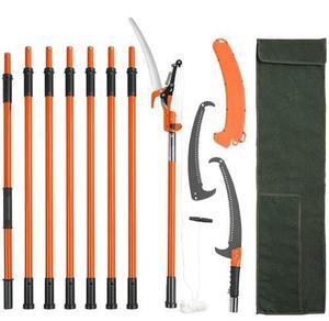 VEVOR Manual Pole Saw, 7.3-27 ft Extendable Tree Pruner, Sharp Steel Blade and Scissors High Branches Trimming, Branch Trimmer with Lightweight 8 Fiberglass Handles, for Pruning Palms and Shrubs