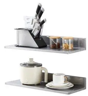 VEVOR 8.6" x 24" Stainless Steel Shelf, Wall Mounted Floating Shelving with Backsplash, 44 lbs Load Capacity Commercial Shelves, Heavy Duty Storage Rack for Restaurant, Kitchen, Bar, Home, and Hotel