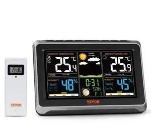VEVOR Weather Station Indoor Outdoor, 7.5 in Large Color Display, Wireless Digital Home Weather Station, with Sensor Atomic Clock Adjustable Backlight Forecast Data Calendar Alarm Alert Temperature