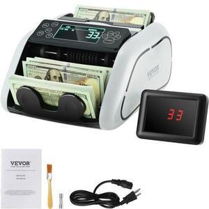 VEVOR Money Counter Machine, Bill Counter with UV, MG, IR and DD Counterfeit Detection, USD & EUR Cash Counting Machine with Large LCD & External Display for Small Business