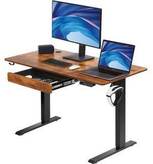 VEVOR Height Adjustable Desk, 47.2 x 23.6 in with Drawer, 3-Key Modes Electric Standing Desk,Whole Piece Desk Board, Dual Metal Frame, 180 LBS Capacity Computer Sit Stand up Desk, for Home and Office