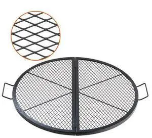 VEVOR X-Marks Fire Pit Grill Grate, Foldable Round Cooking Grate, Heavy Duty Steel Campfire BBQ Grill Grid with Handle and Support X Wire, Portable Camping Cookware for Outside Party, 36 Inch Black
