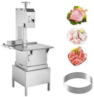 VEVOR Commercial Electric Meat Bandsaw, 2200W Stainless Steel Vertical Bone Sawing Machine, Workbeach 24.4" x 20.5", 0.16-8.7 Inch Cutting Thickness, Frozen Meat Cutter with 6 Blades for Rib Pork Beef