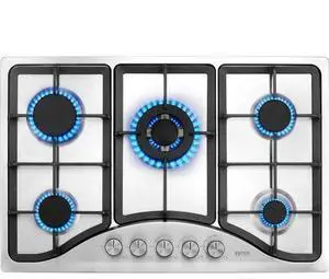 VEVOR Gas Cooktop 30 inch  Max 12250BTU 5 Burners Built-in Stainless Steel Gas Stove Top  LPG/NG Convertible Dual Fuel Natural Gas Hob with Thermocouple Protection for Outdoor Kitchen  Camping  RV