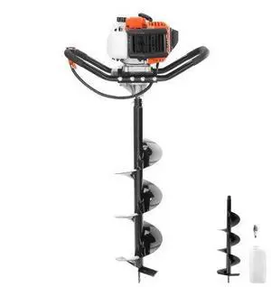 VEVOR Post Hole Digger, 43cc 1250W Auger Post Hole digger, Gas Powered Earth Digger with 8" Earth Auger Drill Bit, 30 inch Long Alloy Steel Auger, for Farmland, Garden and Plant, EPA certification