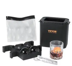 VEVOR Ice Ball Maker, Crystal Clear Ice Ball Maker 2.36inch Ice Sphere Maker with Storage Bag and Ice Clamp, Round Clear Ice Cube 2-Cavity Ice Press Maker for Whiskey Scotch Cocktail Brandy