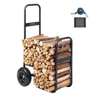 VEVOR Firewood Log Cart, 250 lbs Load Capacity, Outdoor and Indoor Wood Rack Storage Mover with Pneumatic Rubber Wheels, Heavy Duty Steel Dolly Hauler, Firewood Carrier for Fireplace, Fire Pit, Black