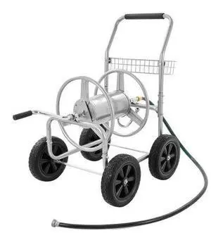 VEVOR Hose Reel Cart, Hold Up to 300 ft of 5/8 Hose, Garden Water Hose Carts Mobile Tools with 4 Wheels, Heavy Duty Powder-coated Steel Outdoor Planting with Storage Basket, for Garden, Yard, Lawn