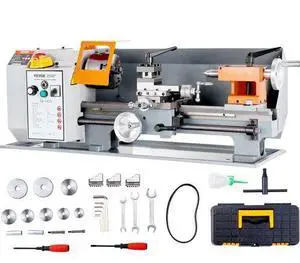 VEVOR Metal Lathe Machine, 7'' x 13.78'', Precision Benchtop Power Metal Lathe, 0-2200 RPM Continuously Variable Speed, 500W Brush Motor Metal Gears, with Tool Box for Processing Precision Parts