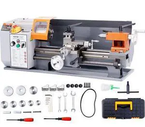 VEVOR Metal Lathe Machine, 7.87'' x 13.78'', Precision Benchtop Power Metal Lathe,, 50-2500 RPM Continuously Variable Speed, 500W Brush Motor Metal Gears, with Tool Box for Processing Precision Parts