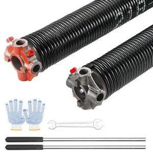 VEVOR Garage Door Torsion Springs, Pair of 0.218 x 2 x 24inch, Garage Door Springs with Non-Slip Winding Bars, 16000 Cycles, Gloves and Mounting Wrench, Electrophoresis Coated for Replacement