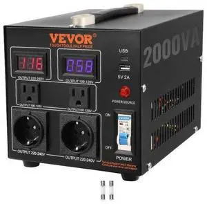 VEVOR Voltage Converter Transformer, 2000W, Heavy Duty Step Up/Down Transformer, Convert from 110 Volt to 220 Volt and  from 220 Volt to 110 Volt, with US Outlet EU Outlet 5V USB Port, CE Certified