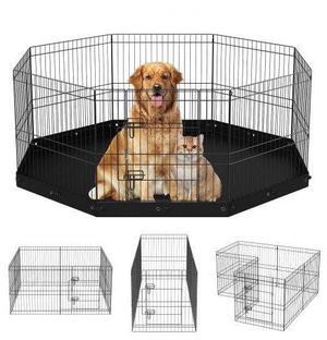 VEVOR Dog Playpen, 8 Panels Foldable Metal Dog Exercise Pen with Bottom Pad, 24" H Pet Fence Puppy Crate Kennel with Ground Stakes, Indoor Outdoor Dog Pen for Small Medium Pets, for Camping, Yard