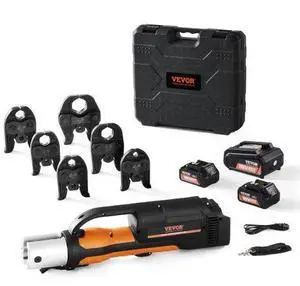 VEVOR Pro Press Tool, 18V Electric Pipe Crimping Tool for 1/2" to 2" Copper Pipes, Press Tool Kit with 6 Pro Press Jaws, 2pcs 4AH Battery, Fast Charger & Carrying Case