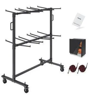 VEVOR Folding Chair Cart, Double Layer Mobile Stackable Chair Dolly, Storage Rack Trolley with 530 Lbs Capacity to Store 84 Chairs, Heavy Duty Iron Chairs Holder with 4 Casters, 2 Elastic Cords, Cover