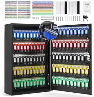 VEVOR 200-Key Cabinet, Key Lock Box with Adjustable Racks, Security Key Storage Box Steel, Key Organizer with 200 Colorful Key Tags and 4 Record Cards for School, Office, Hotel