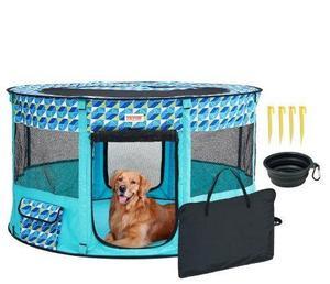 VEVOR Foldable Pet Playpen, 44'' x 44'' x 24'' Portable Dog Playpen, Crate Kennel for Puppy, Dog, Cat, Waterproof 600D Oxford Cloth, Removable Zipper, for Indoor Outdoor Travel Camping (Round, L)