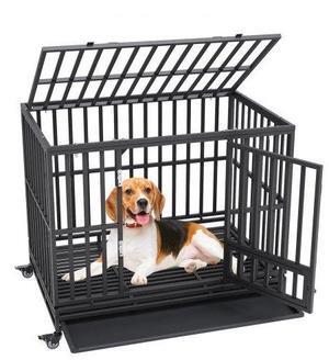 VEVOR 47 Inch Heavy Duty Dog Crate, Indestructible Dog Crate, 3-Door Heavy Duty Dog Kennel for Medium to Large Dogs with Lockable Wheels and Removable Tray, High Anxiety Dog Crate for Indoor & Outdoor