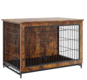 VEVOR Dog Crate Furniture, 38.6 inch Wooden Dog Crate with Double Doors, Heavy-Duty Dog Cage End Table with Multi-Purpose Removable Tray, Modern Dog Kennel Indoor for Dogs up to 70lb, Rustic Brown