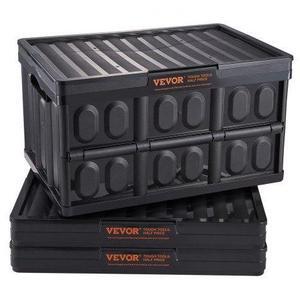 VEVOR Collapsible Storage Bins with Lids, 45L 3 Packs, Folding Plastic Stackable Utility Crates with Handles, Large Heavy Duty Containers for Clothes, Toys, Books, Snack, Shoes, and Grocery Organizing