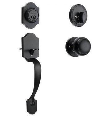 VEVOR Front Door Handle and Deadbolt Set, Matte Black Front Door Lock Set with Interior Knob,  Adjustable Hole Spacing Single Cylinder Handleset, for Right and Left Handed Entrance and Front Door