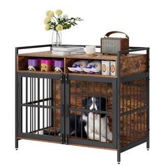 VEVOR Furniture Style Dog Crate with Storage, 41 inch Dog Crate Furniture Large Breed with Double Doors, Wooden Dog Cage for Large/Medium Dog Indoor, Hold up to 70 lbs, Rustic Brown