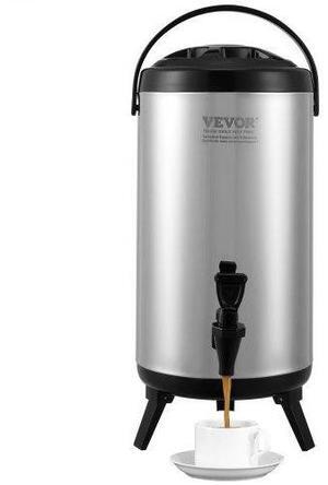 VEVOR Stainless Steel Insulated Beverage Dispenser, 2.4 Gallon 9.2 Liter, Thermal Hot and Cold Drink Server Dispenser with Spigot Handle, Food-grade for Hot Tea Coffee Water Restaurant Drink Shop