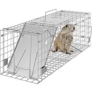 VEVOR Live Animal Cage Trap, 24" x 8" x 8" Humane Cat Trap Galvanized Iron, Folding Animal Trap with Handle for Rabbits, Stray Cats, Squirrels, Raccoons, Groundhogs and Opossums