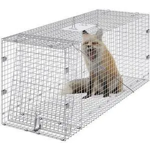 VEVOR Live Animal Cage Trap, 42" x 16" x 18" Humane Cat Trap Galvanized Iron, Folding Animal Trap with Handle for Stray Dogs, Armadillos, Raccoons, Marmots, Foxes