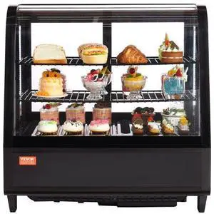VEVOR Refrigerated Display Case, 3.5 Cu.Ft./100L, 2-Tier, Countertop Pastry Display Case Commercial Display Refrigerator with LED Lighting, TURBO Cooling, Frost-Free Air-Cooling, Rear Sliding Door