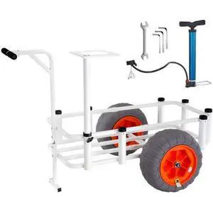 VEVOR Beach Fishing Cart, 350 lbs Load Capacity, Fish and Marine Cart with Two 16" Big Wheels PU Balloon Tires for Sand, Heavy-Duty Aluminum Pier Wagon Trolley with 8 Rod Holders for Fishing, Picnic
