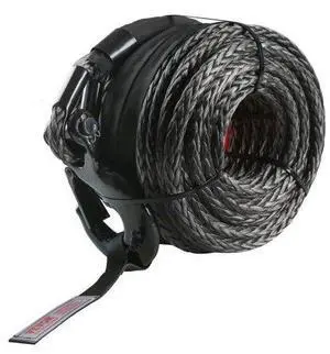 VEVOR Synthetic Winch Rope, 3/8 Inch x 85 Feet 26,500 lbs Synthetic Winch Line Cable Rope with Protective Sleeve + Forged Winch Hook + Pull Strap, Universal Fit for SUV, Large Off-Road Vehicle, Truck