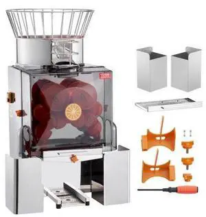 VEVOR Commercial Orange Juicer Machine, 120W Automatic Feeding Juice Extractor, Stainless Steel Juice Extractor for 25 Oranges Per Minute, with Pull-Out Filter Box, PC Cover, 2 Peel Collecting Buckets