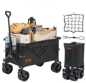 VEVOR Collapsible Folding Wagon, 113 L Beach Wagon Cart with All-Terrain Wheels, Heavy Duty Folding Wagon Cart Max 250 lbs with Drink Holders, Sports Wagon for Camping, Shopping, Garden
