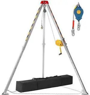 VEVOR Confined Space Tripod Kit, Confined Space Tripod 7' Legs Bracket and 98' Cable, Confined Space Rescue Tripod 32.8' Fall Protection, 1200 lbs Winch, Storage Bag