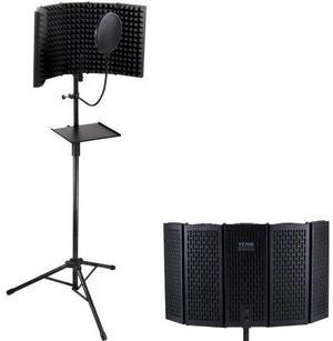 VEVOR Microphone Isolation Shield, 5-Panel, Studio Recording Foldable Mic Sound Shield, with Pop Filter Floor Tripod Stand 3/8'' to 5/8'' Microphone Adapter, for Blue Yeti and Condenser Microphones