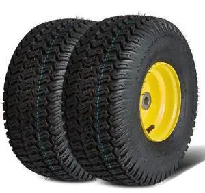 VEVOR Lawn Mower Tires with Rim, 15x6-6" Tubeless Tractor Tires, 2-Pack Tire and Wheel Assembly, S-Turf Pneumatic Tires, 3" Offset Hub, 3/4" Bushing Size, 16 PCS Adapters for Riding Mower Lawn Tractor