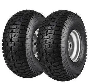 VEVOR Lawn Mower Tires, 15x6-6" Lawn Tractor Tires, 2-Pack Tire and Wheel Assemblies, Turf Pneumatic Tires with 3" Centered Hub and 3/4" Bushing Size, 16 PCS Adapters for Riding Mowers Lawn Tractors