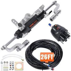 VEVOR Hydraulic Outboard Steering Kit, 300HP, Marine Boat Hydraulic Steering System, with Helm Pump Two-Way Lock Cylinder and 26 Feet Hydraulic Steering Hose, for Single Station Single-Engine Boats