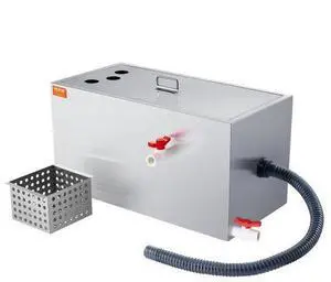 VEVOR Commercial Grease Trap, 25 LBS Grease Interceptor, Top Inlet Interceptor, Under Sink Stainless Steel Grease Trap, 6.4 GPM Waste Water Oil-water Separator, for Restaurant Canteen Home Kitchen