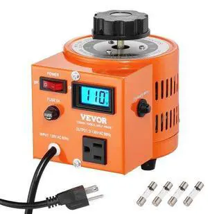 VEVOR 500VA Auto Variable Voltage Transformer, 3.84 Amp, 110V Input 0-130V Output AC Voltage Regulator, with LCD Display 4 Extra Fuses Thermal Control Switch for Home Industrial Office
