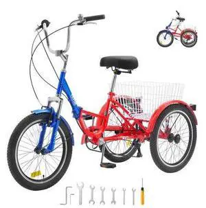 VEVOR Folding Adult Tricycle, 20-Inch 7-Speed Adult Folding Trikes, Carbon Steel 3 Wheel Cruiser Bike with Large Basket & Adjustable Seat, Shopping Picnic Foldable Tricycles for Women, Men, Seniors