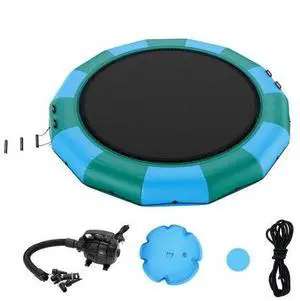 VEVOR Inflatable Water Bouncer, 15ft Recreational Water Trampoline, Portable Bounce Swim Platform with 3-Step Ladder & Electric Air Pump, Kids Adults Floating Rebounder for Pool, Lake, Water Sports