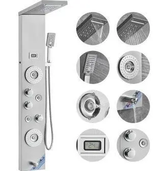 VEVOR Shower Panel System, 6 Shower Modes, LED & Display Shower Panel Tower, Rainfall, Waterfall, 4 Body Massage Jets, Tub Spout, Handheld Shower Head 59" Hose, Stainless Steel Wall-Mounted Shower Set