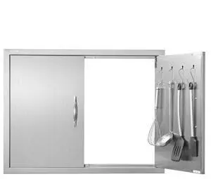 VEVOR BBQ Access Door, 31W x 24H Inch Double Outdoor Kitchen Door, Stainless Steel Flush Mount Door, Double Wall Vertical Door with Handles and Hooks, for BBQ Island, Grilling Station, Outside Cabinet