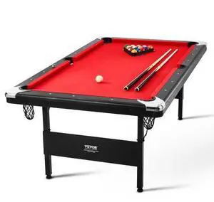 VEVOR Billiards Table, 7 ft Pool Table, Portable Foldable Space-Saving Table, Billiard Table Set Includes Balls, Cues, Chalks and Brush, Black with Red Cloth, Perfect for Family Game Room Kids Adults