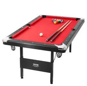 VEVOR Billiards Table, 6.3 ft Pool Table, Portable Foldable Space-Saving Table, Billiard Table Set Includes Balls, Cues, Chalks and Brush, Black with Red Cloth, Perfect for Family Game Room Kid Adult