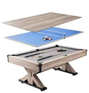 VEVOR Billiards Table Combo Set, 7ft 3-in-1 Multi Game Table with Dining, Pool, and Tennis Table, Includes Full Set of Accessories, Wood Color with Grey Cloth, Perfect for Family Game Room Kids Adults